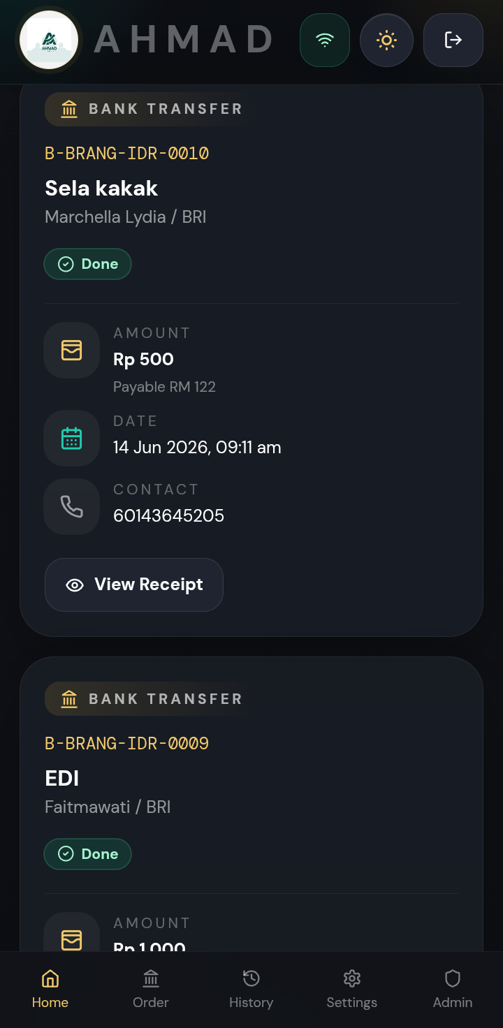 AHMD receipt sharing screen